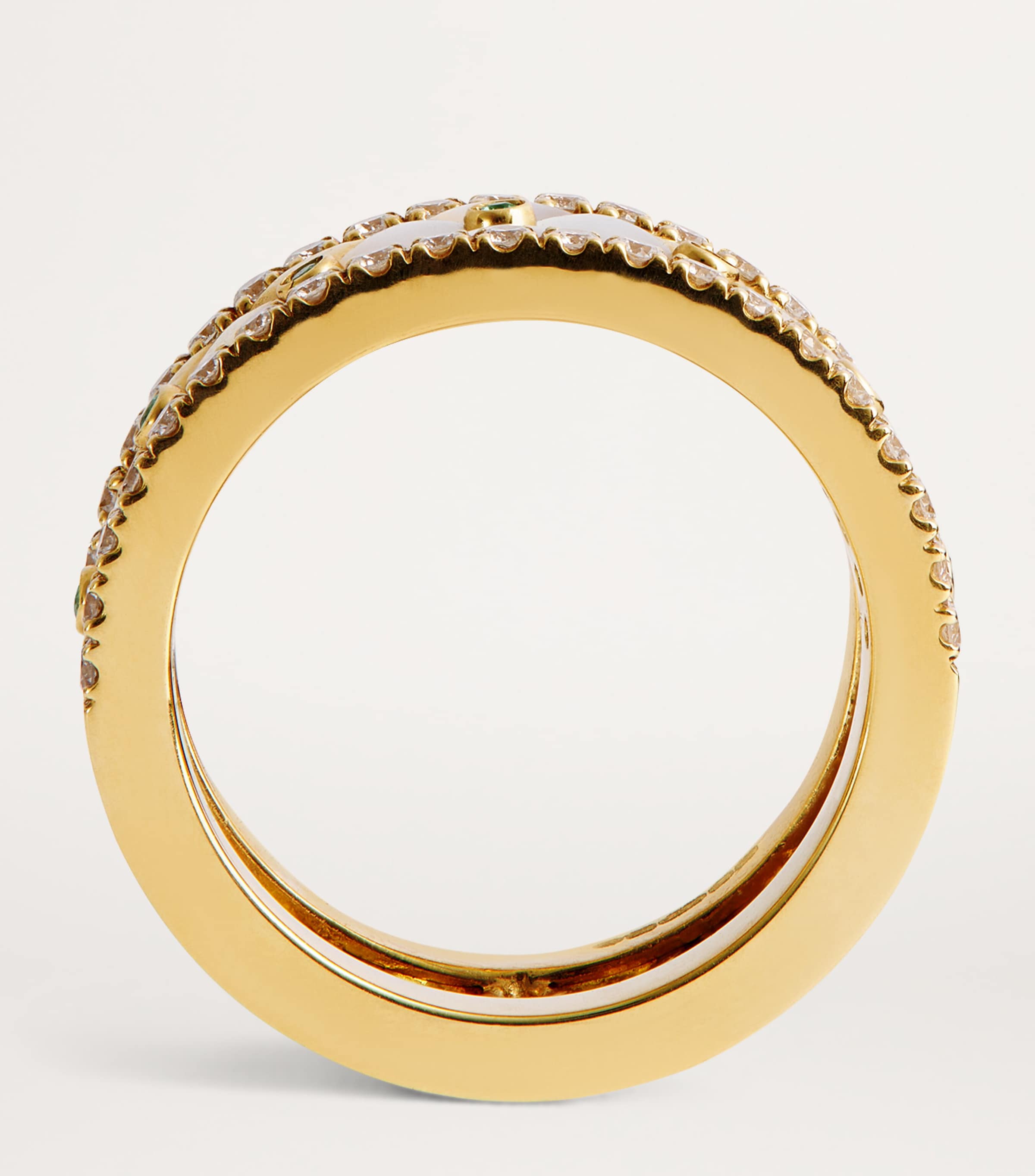 L'atelier Nawbar Small Yellow Gold Diamond Emerald Pearl Bond Street Ring Size 48, UK version