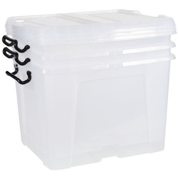 Strata Smart clear storage boxes with lids 3x40L (British brand)
