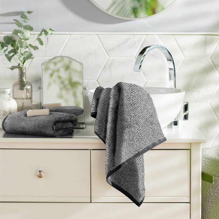 Habitat black marl hand towel 2 pack, imported from the UK