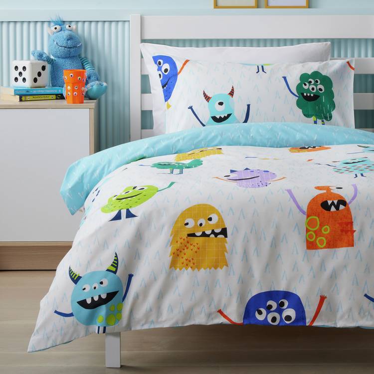 Argos Home monsters reversible toddler bedding set white duvet cover (British brand)