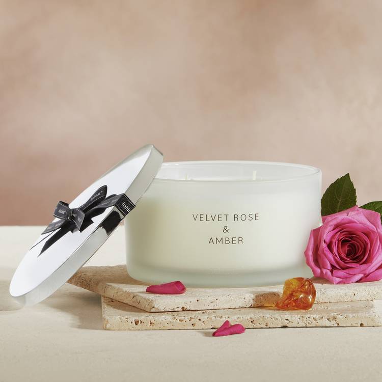 Habitat Velvet Rose & Amber XL candle with lid, imported from the UK