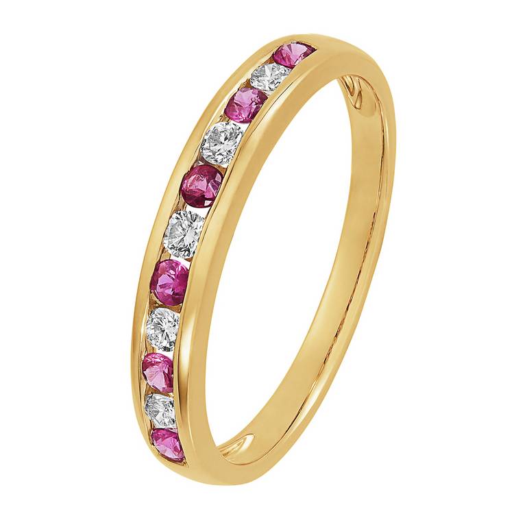 Revere 9ct gold diamond and ruby eternity ring, UK version
