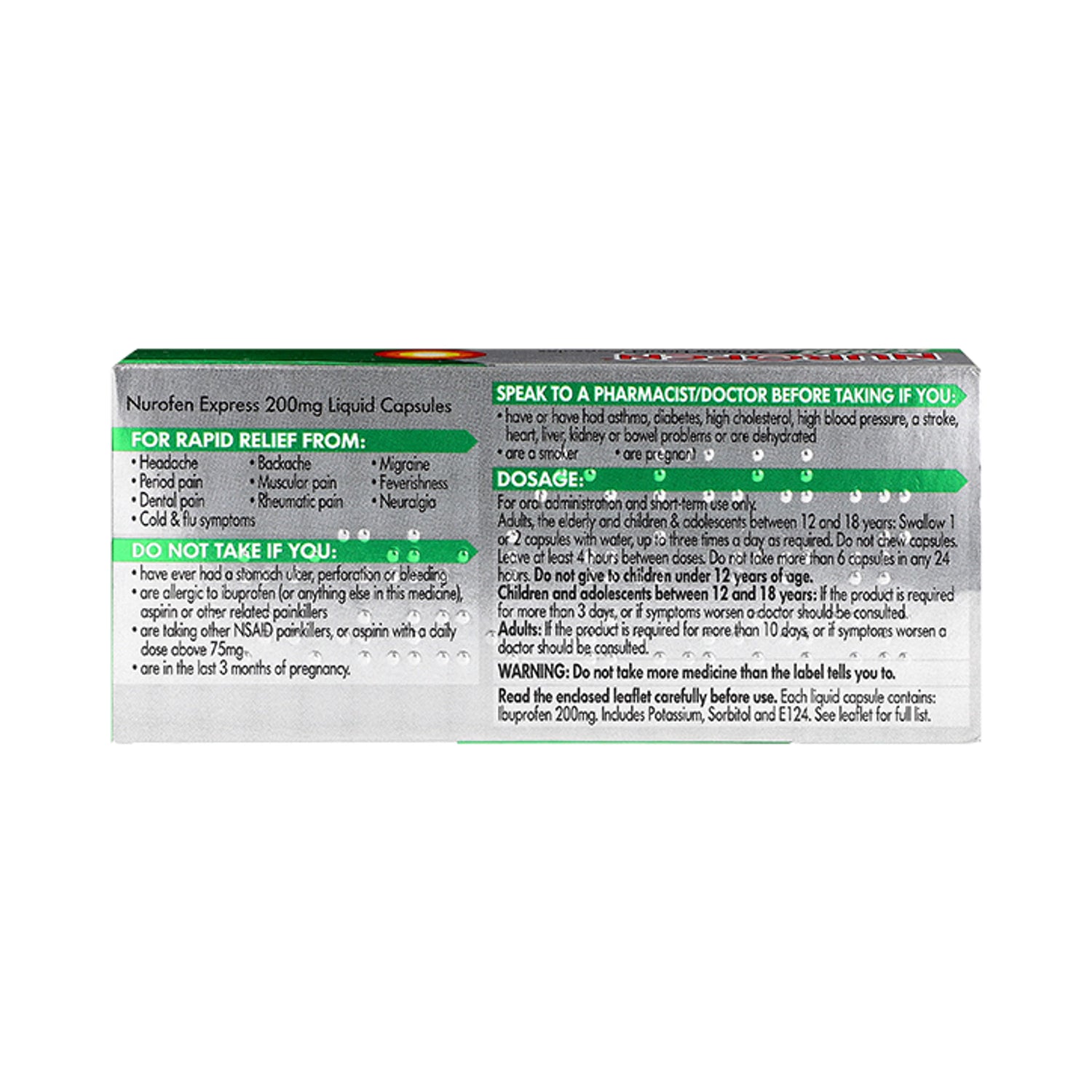 Nurofen Express 200mg liquid capsules 16 count, imported from the UK