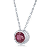 14ct white gold round cut ruby pendant July birthstone, UK version