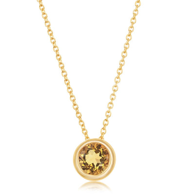 Costco UK 14ct Yellow Gold Round Cut Citrine Pendant with 18 Inch Chain- Buy online at McGrocer