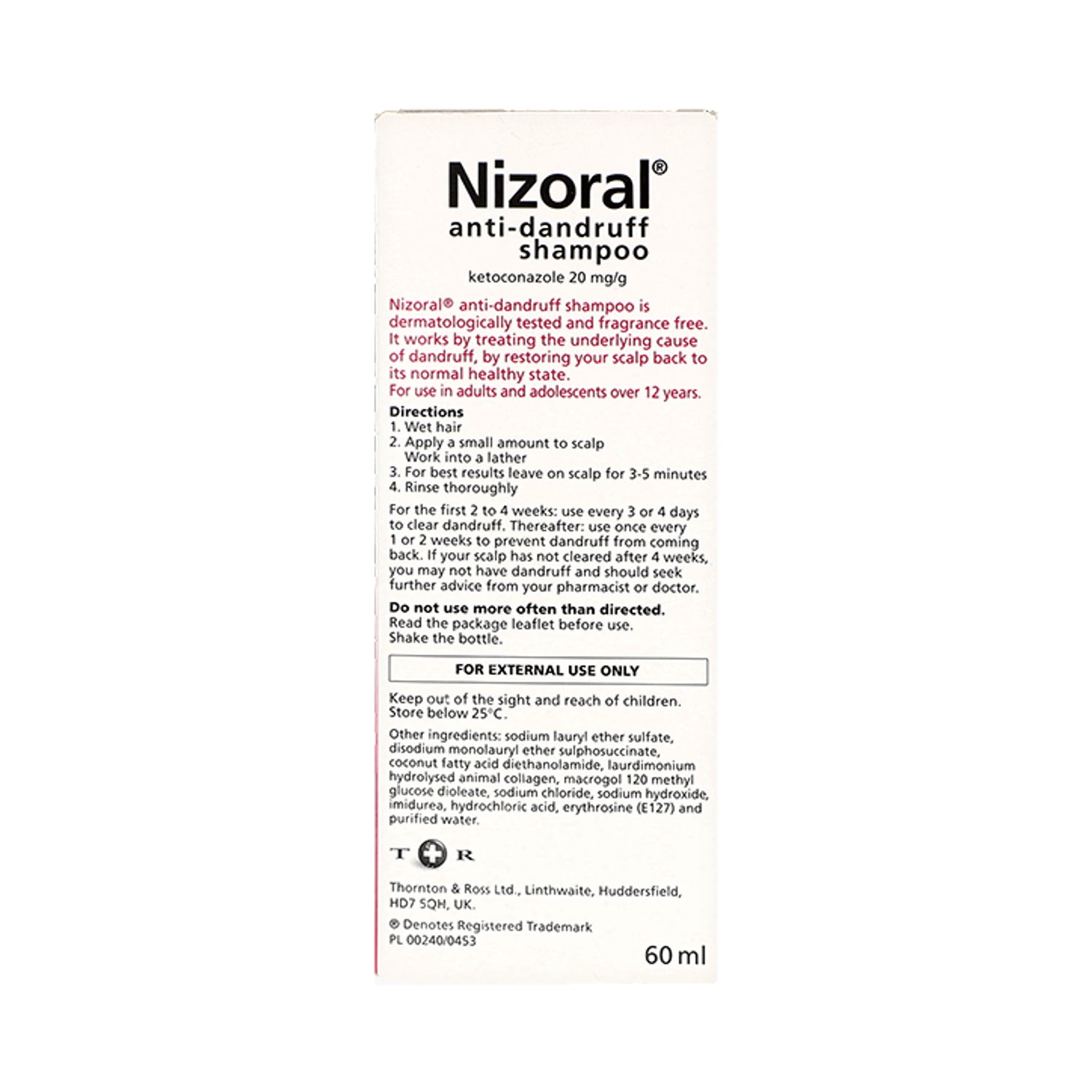 Nizoral anti-dandruff shampoo 2% ketoconazole 60ml (British brand)