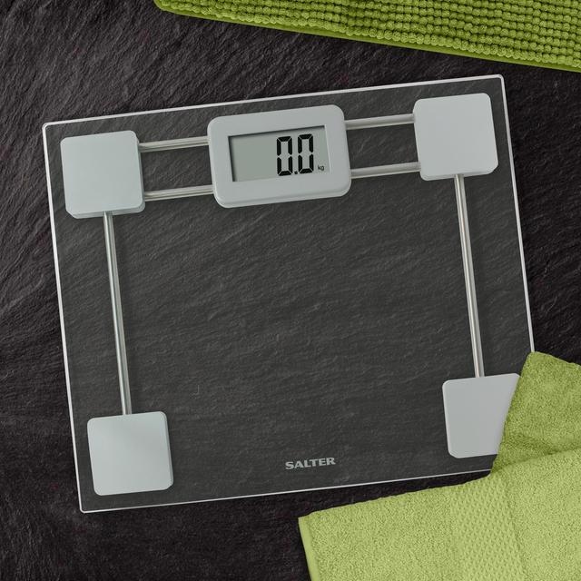 Salter Toughened Glass Compact Electronic Bathroom Scale - Silver GOODS M&S   