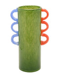 Widdop green glass vase with wavy handles 28cm, UK version
