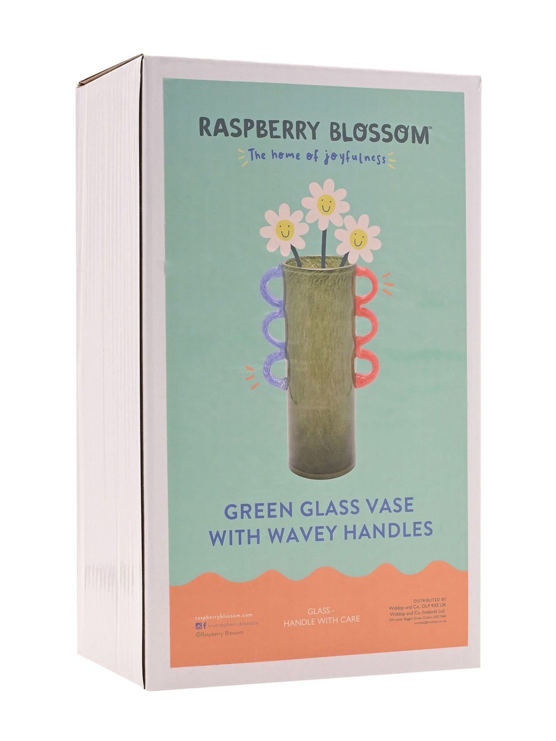 Widdop green glass vase with wavy handles 28cm, UK version