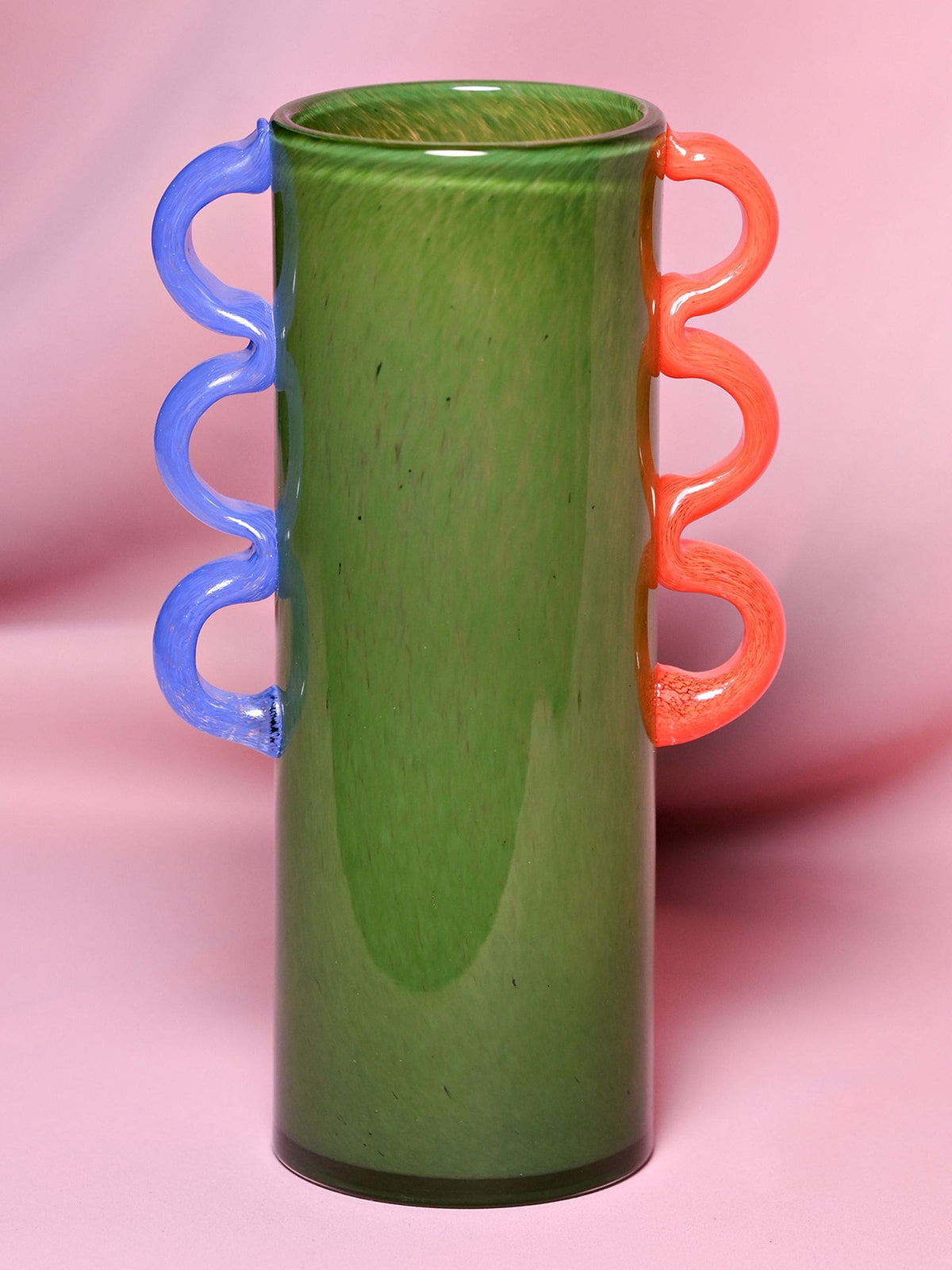 Widdop green glass vase with wavy handles 28cm, UK version