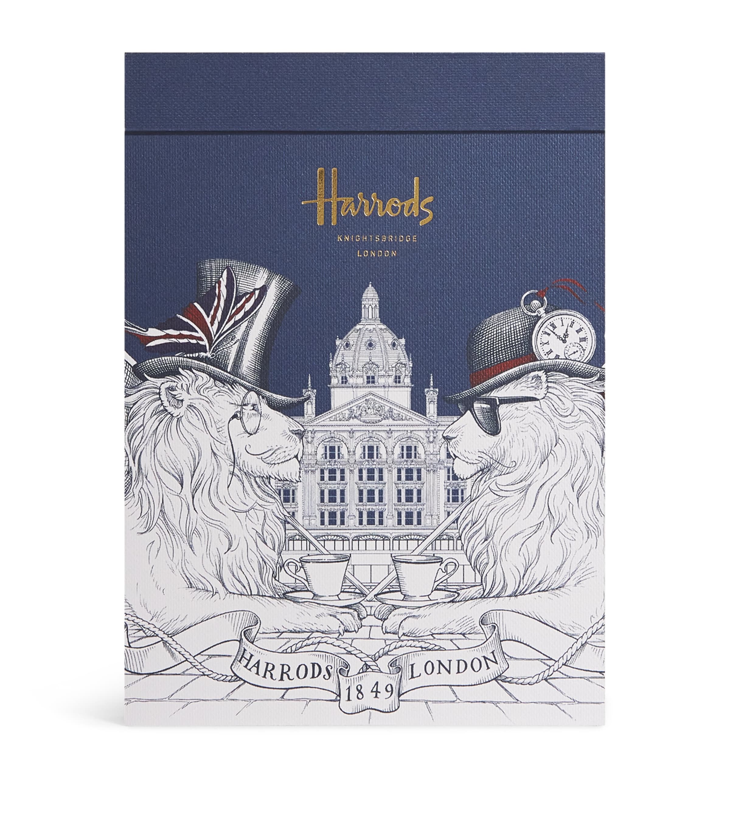 Harrods lined notepad with patriotic lion and tea design, UK version