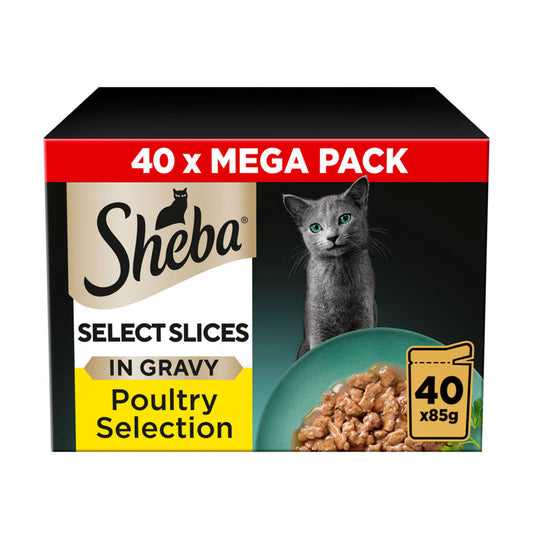 Sheba Select Slices Cat Food Pouches Poultry in Gravy Mega Pack GOODS ASDA   