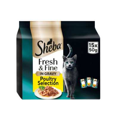 Sheba adult wet cat food poultry gravy 15 x 50g pouches (British brand)