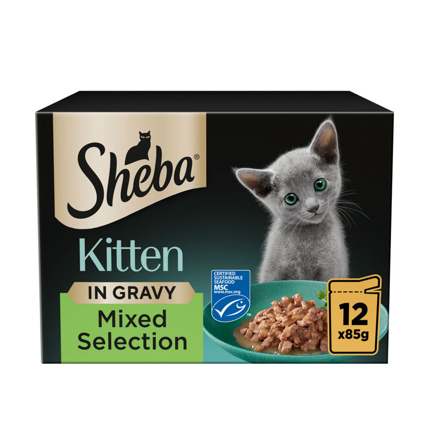 Sheba Mixed Selection Kitten Wet Cat Food Pouch in Gravy 12 x 85g