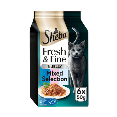 ASDA Sheba Fresh & Fine Adult Wet Cat Food Tuna & Salmon in Jelly Pouches 6x50g- Buy online at McGrocer