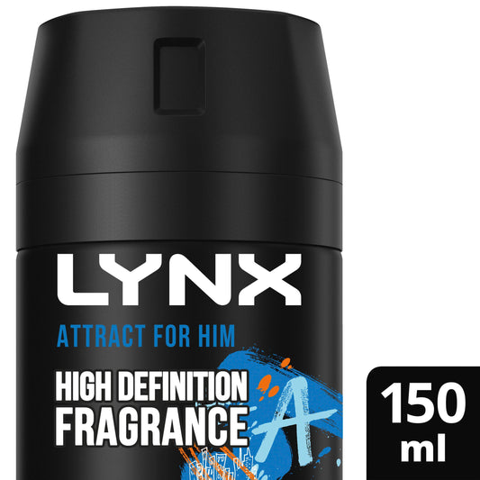 Lynx Body Spray Deodorant Aerosol, Attract for Him 150ml deodorants & body sprays Sainsburys   