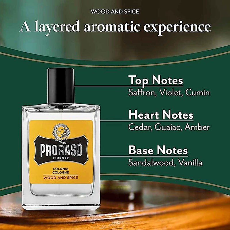 Proraso cologne Wood & Spice 100ml, imported from the UK