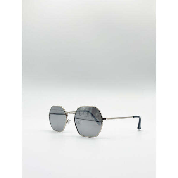 SVNX hexagon metal frame sunglasses with silver mirror lenses (British brand)