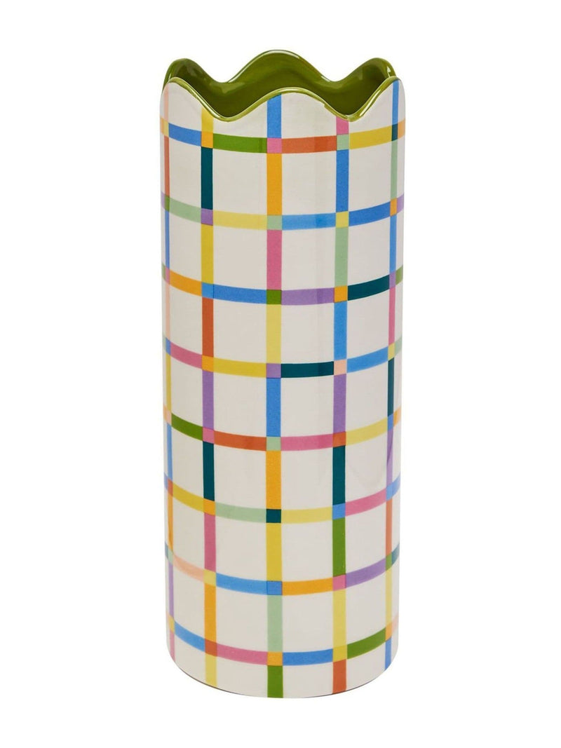 Widdop ceramic vase multicoloured check pattern - British product