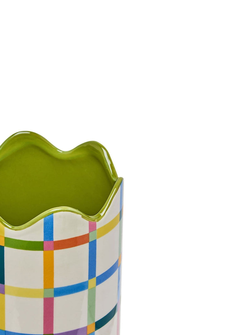 Widdop ceramic vase multicoloured check pattern - British product