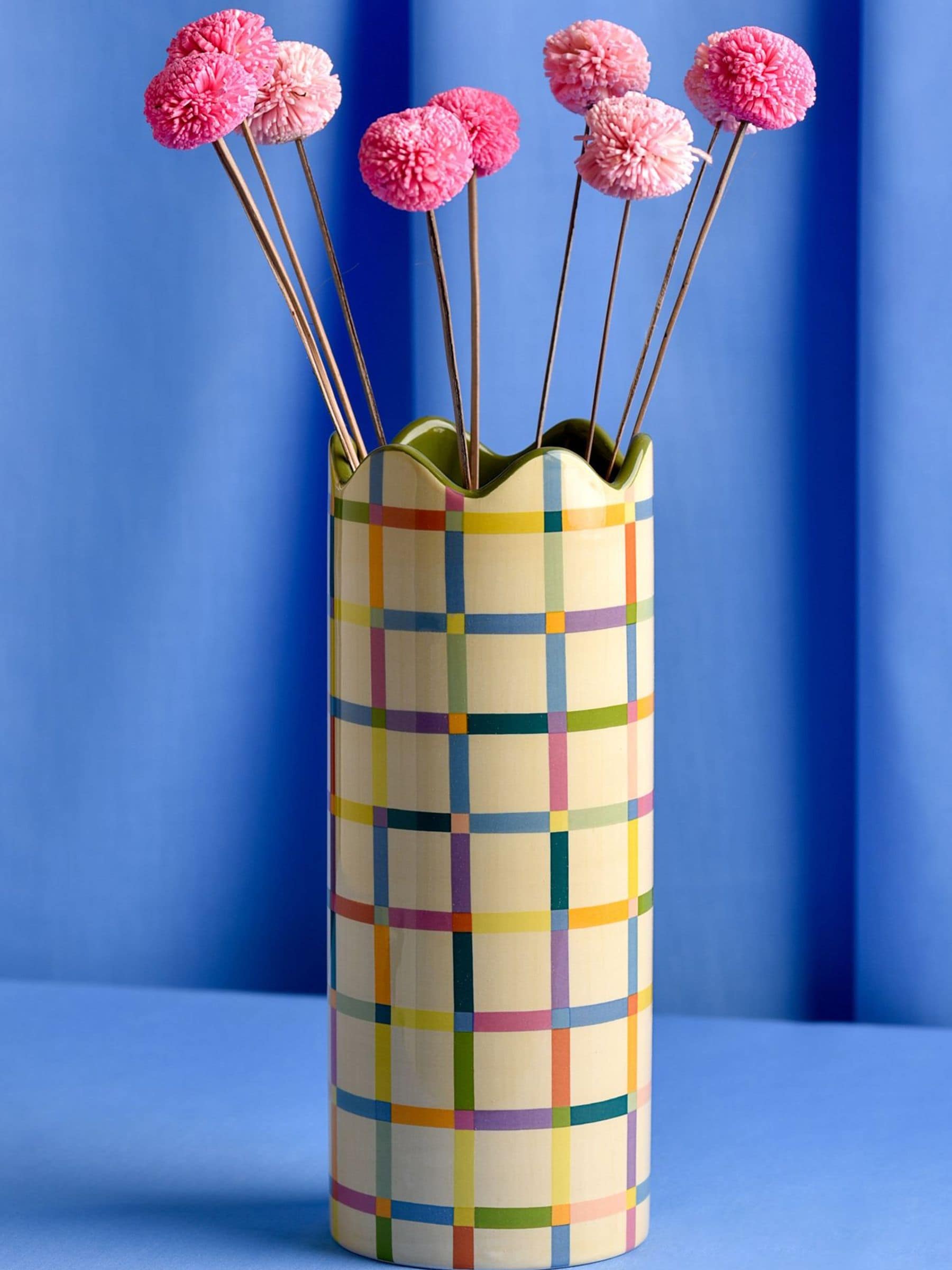 Widdop ceramic vase multicoloured check pattern - British product