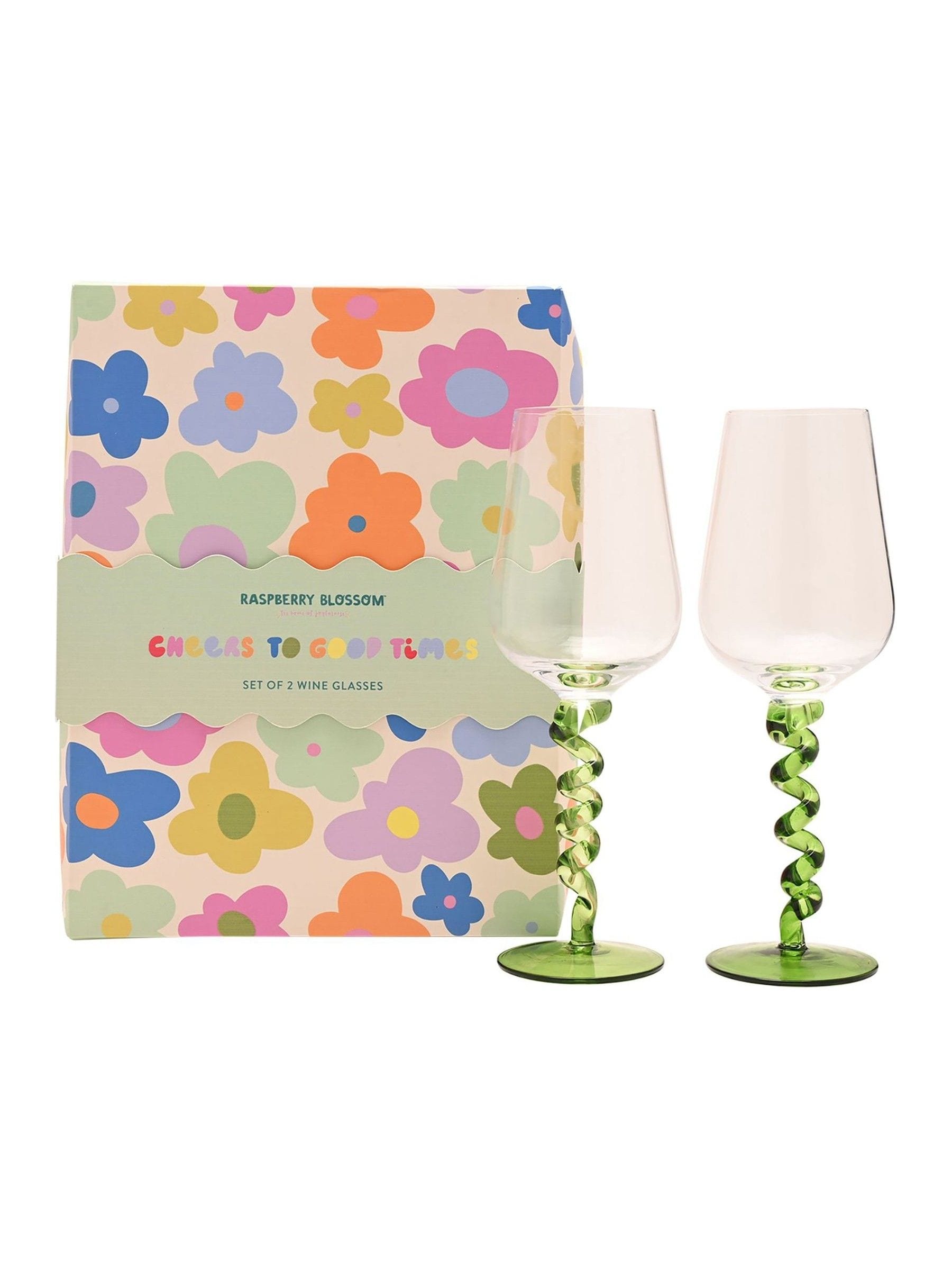 Widdop wine glasses green twisted stems pair, UK version