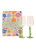 Widdop wine glasses green twisted stems pair, UK version