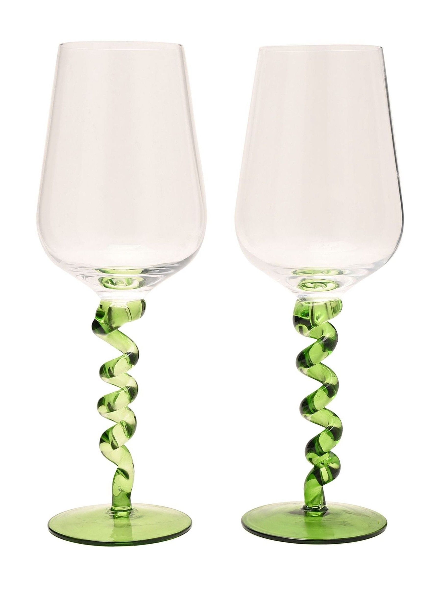 Widdop wine glasses green twisted stems pair, UK version
