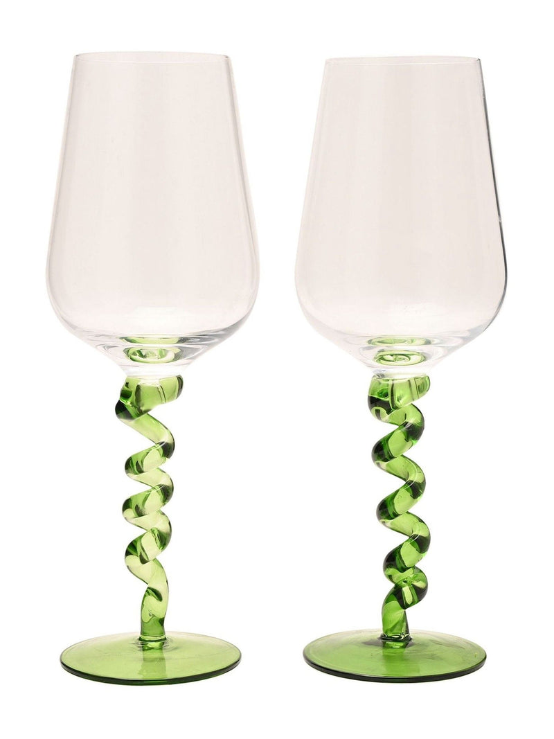 Widdop wine glasses green twisted stems pair, UK version
