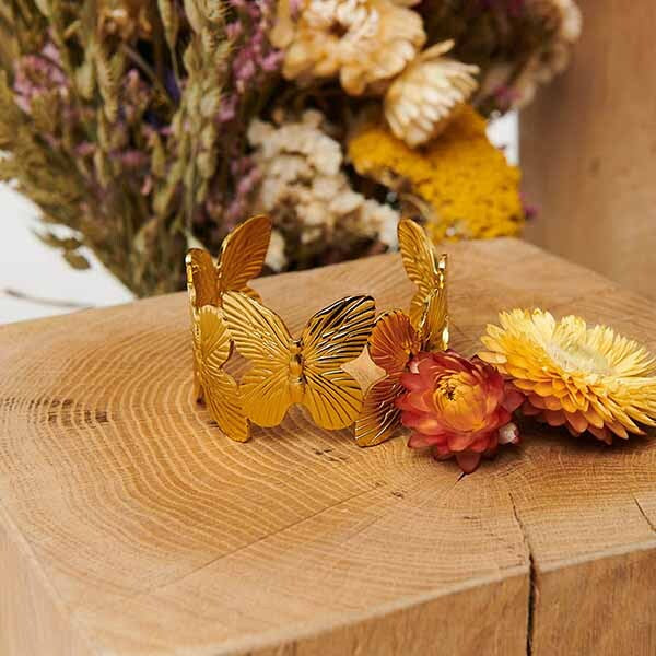 Izabel London butterfly metallic texture wide bracelet, UK version