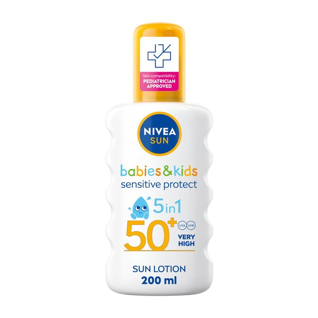 NIVEA SUN Kids Sensitive Protect SPF 50+ Sun Lotion Spray   200ml