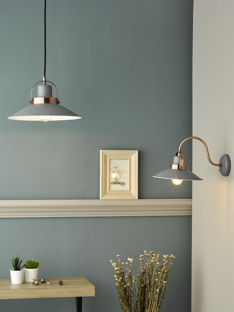 Dar Lighting Liden grey wall light with copper detailing - (British brand)