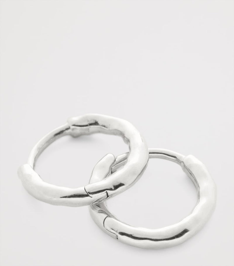 Monica Vinader silver huggie earrings with textured finish, imported from the UK