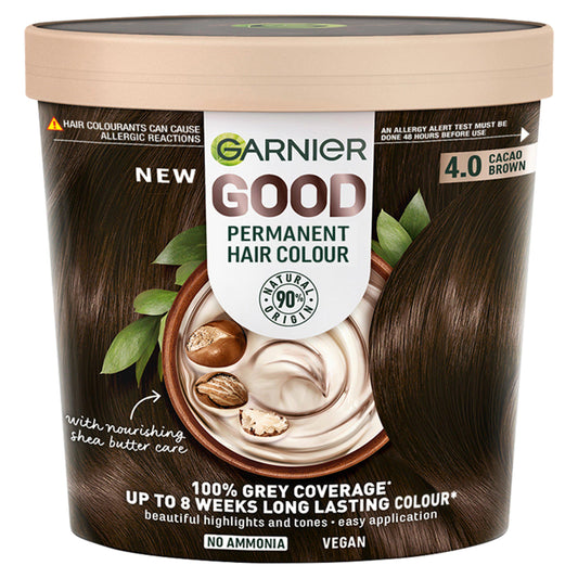 Garnier Good Permanent No Amonia & Shea Butter Formula 100% Grey Coverage 4.0 Cacao Brown Hair Dye GOODS Sainsburys   