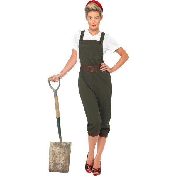 Smiffys WW2 Land Girl Costume Green with headscarf, imported from the UK