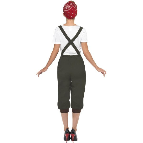 Smiffys WW2 Land Girl Costume Green with headscarf, imported from the UK