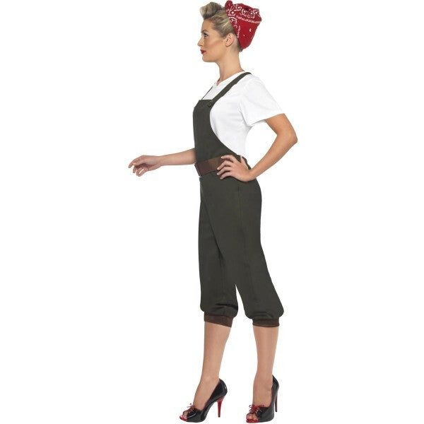 Smiffys WW2 Land Girl Costume Green with headscarf, imported from the UK