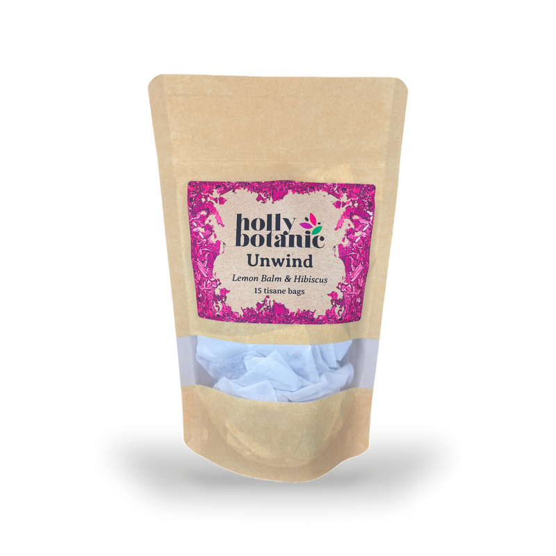 Holly Botanic Unwind tisane lemon balm hibiscus 15 tea bags - British product