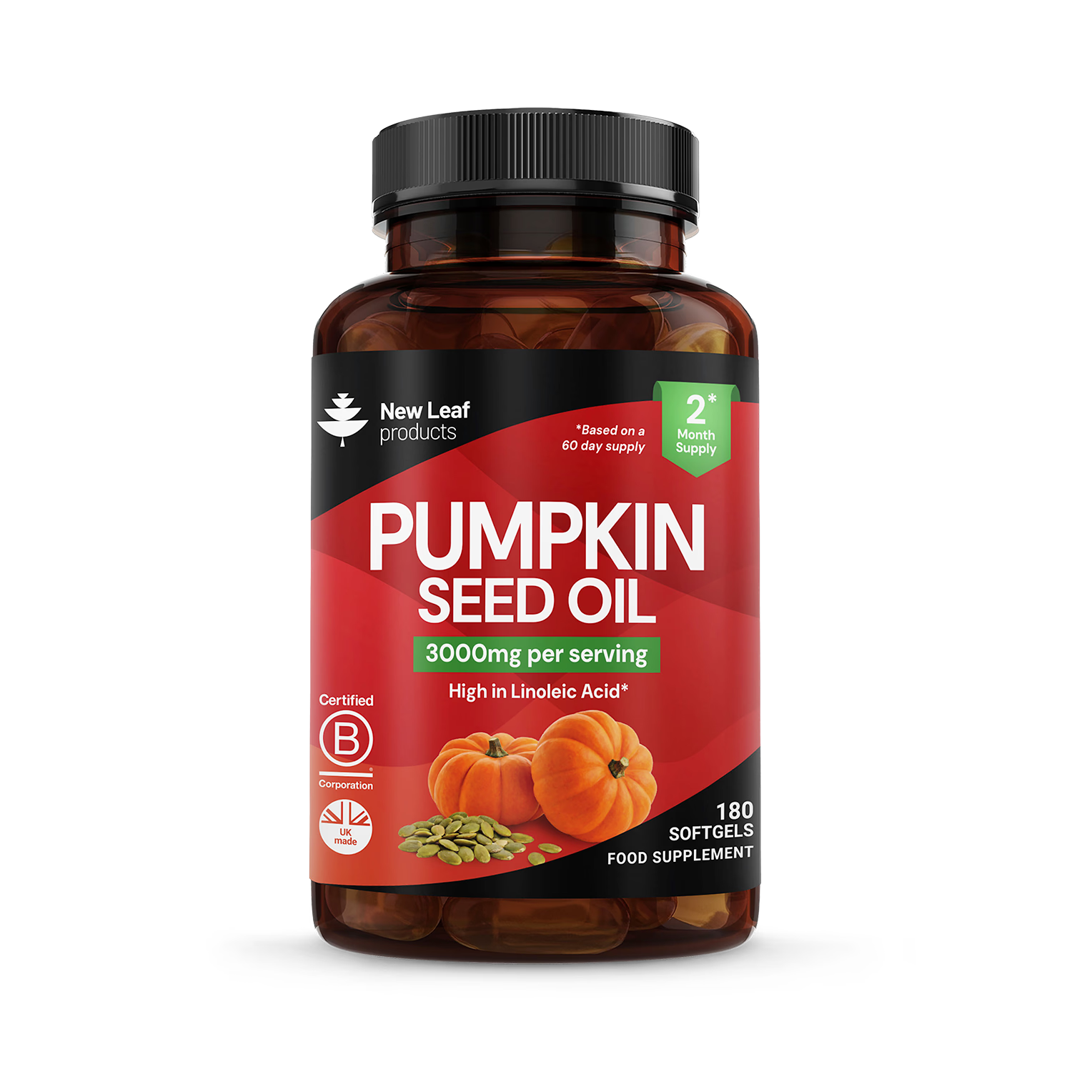 Pumpkin Seed Oil Softgels 120 capsules, imported from the UK