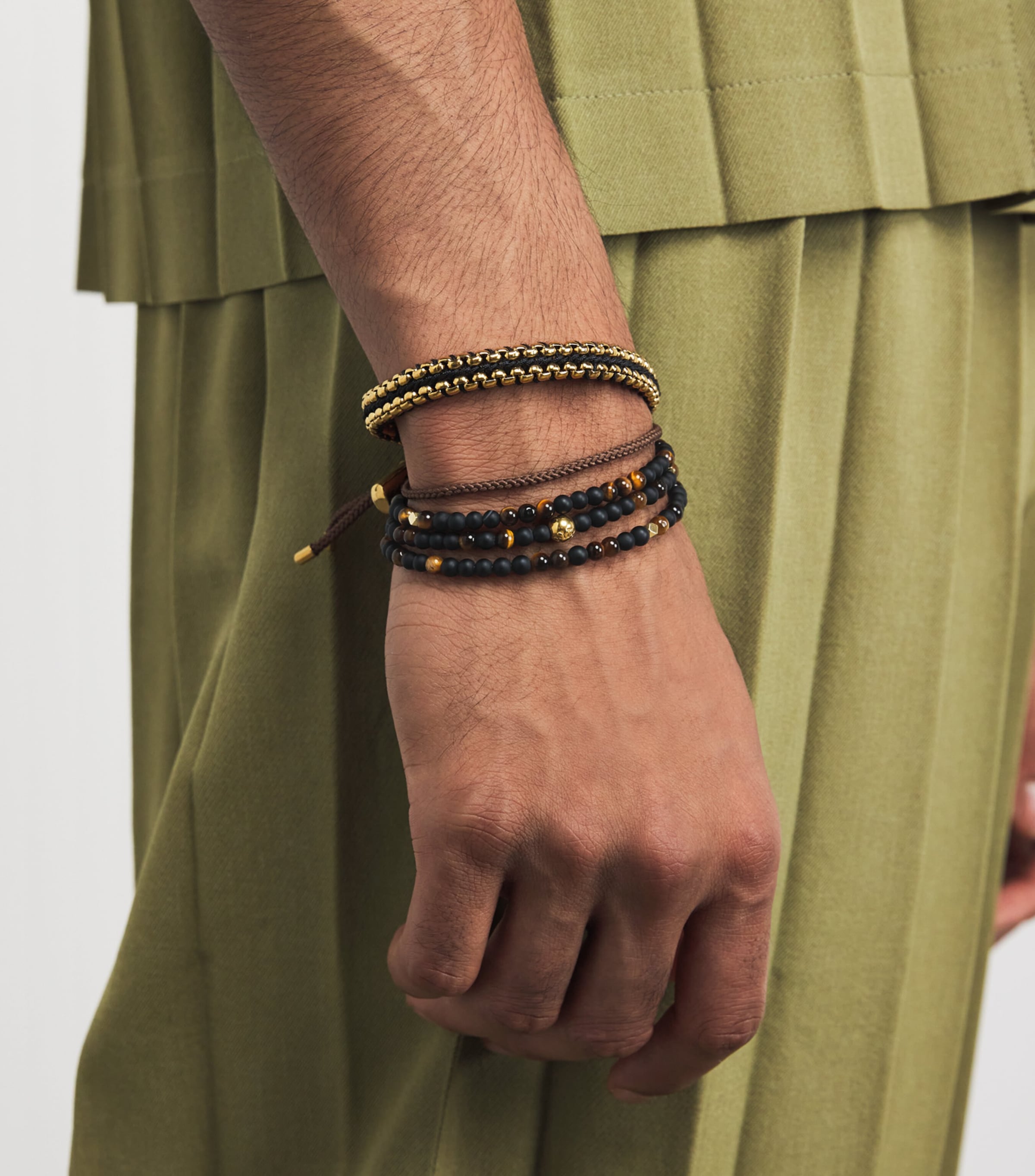 Nialaya gold-plated tiger eye and onyx beaded bracelet, UK version