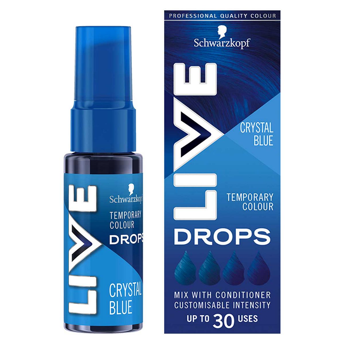 Schwarzkopf LIVE Colour Drops Semi-permanent Blue Hair Dye Crystal Blue 30ml GOODS Boots   