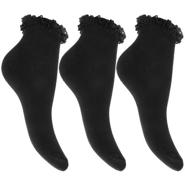 Girls Ruffled School Socks (Pack Of 3) (UK Shoe 12.5-3.5) GOODS Superdrug Black  