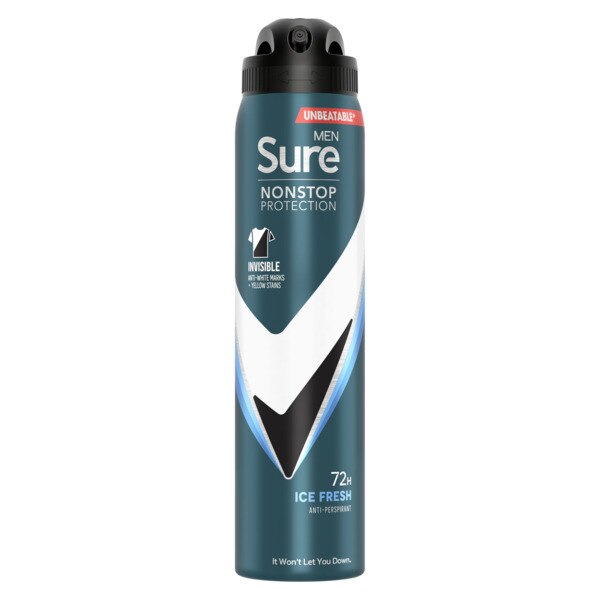 Sure Men Antiperspirant Deo Aerosol Nonstop Invis Ice 250ml GOODS Superdrug   