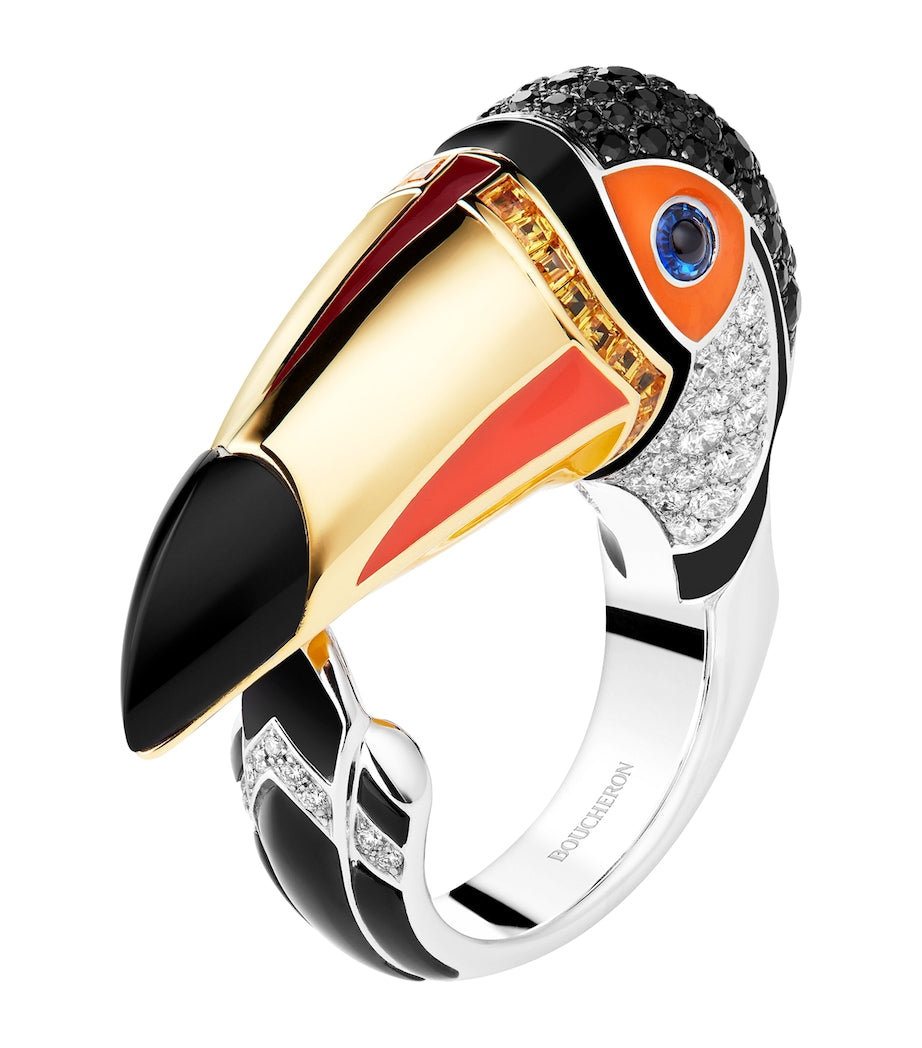 Boucheron white gold yellow gold diamond toucan ring - British product