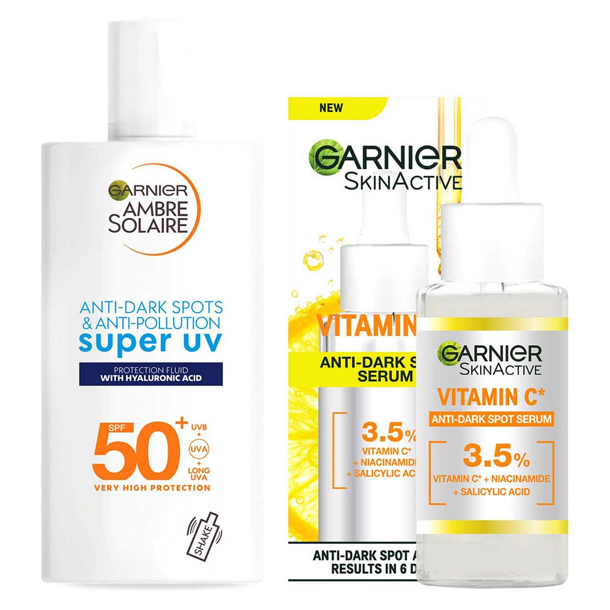 Garnier Brightening & Antidarkspot Power Duo -  Vitamin C Serum & SPF 50 Anti-Darkspot Moisturiser Pickled food Boots   