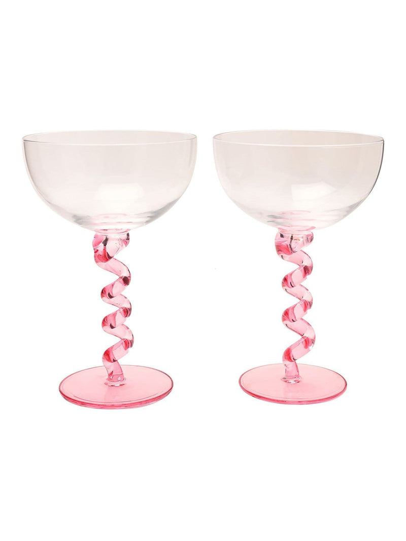 Widdop pink twisted stem coupe glasses, UK version