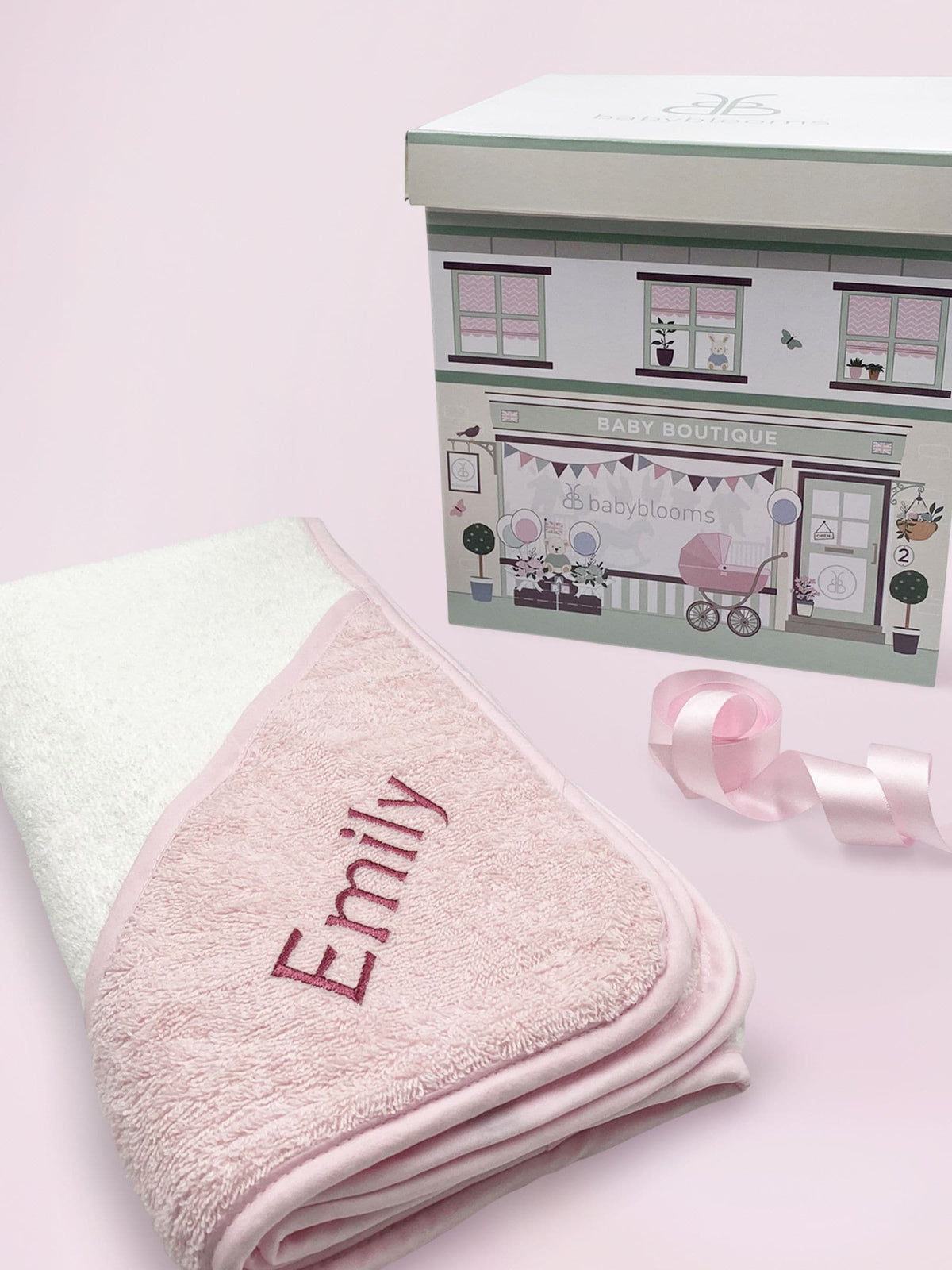 Babyblooms personalised cotton hooded towel 75cm, imported from the UK
