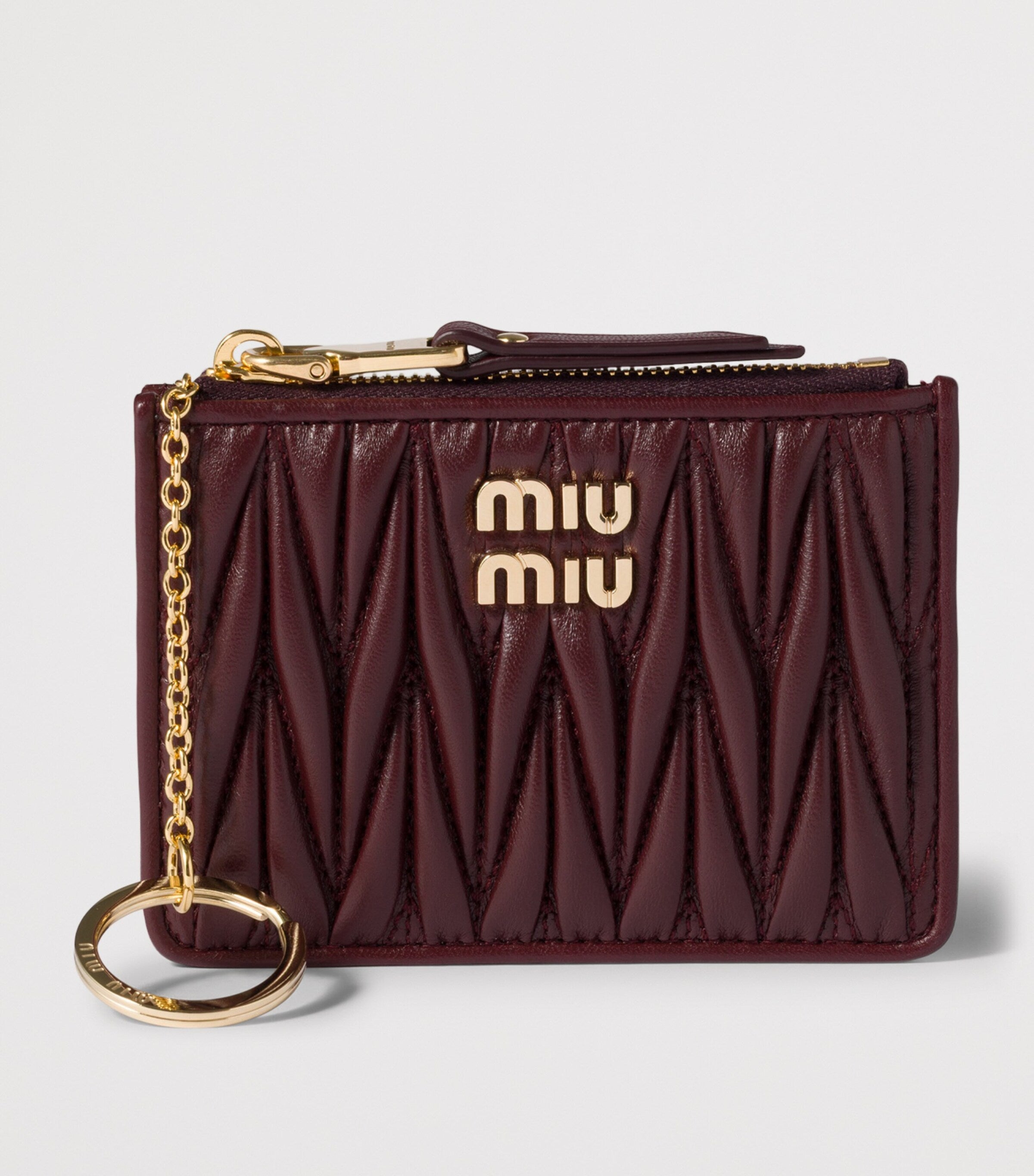 Miu Miu leather matelassé zipped card holder, imported from the UK