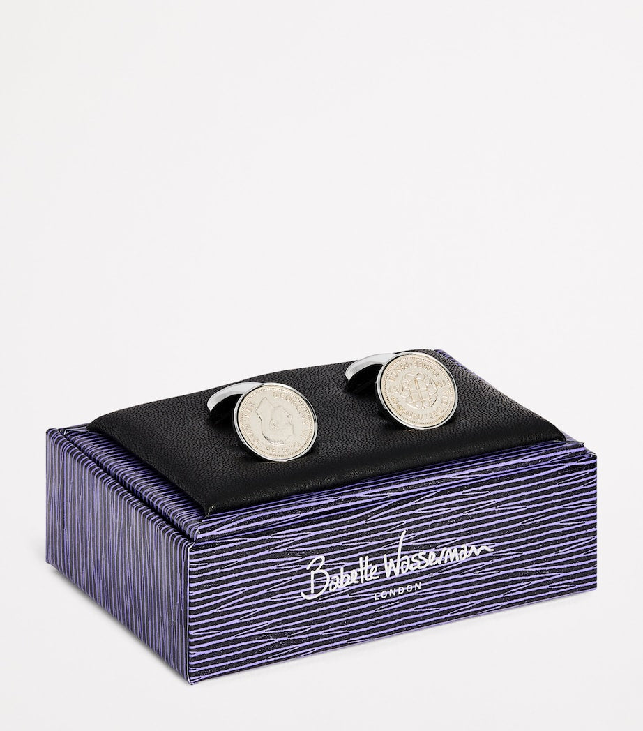 Babette Wasserman rhodium-plated coin cufflinks, UK version