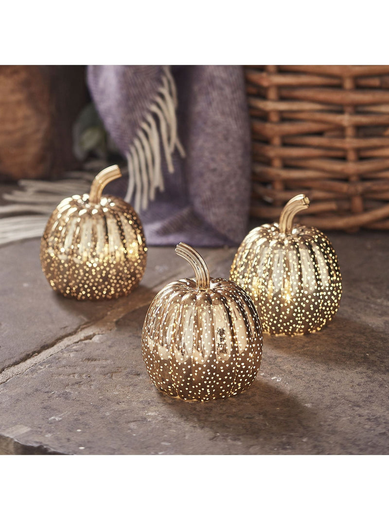 Lights4fun brass mottled light up glass pumpkin trio, UK version